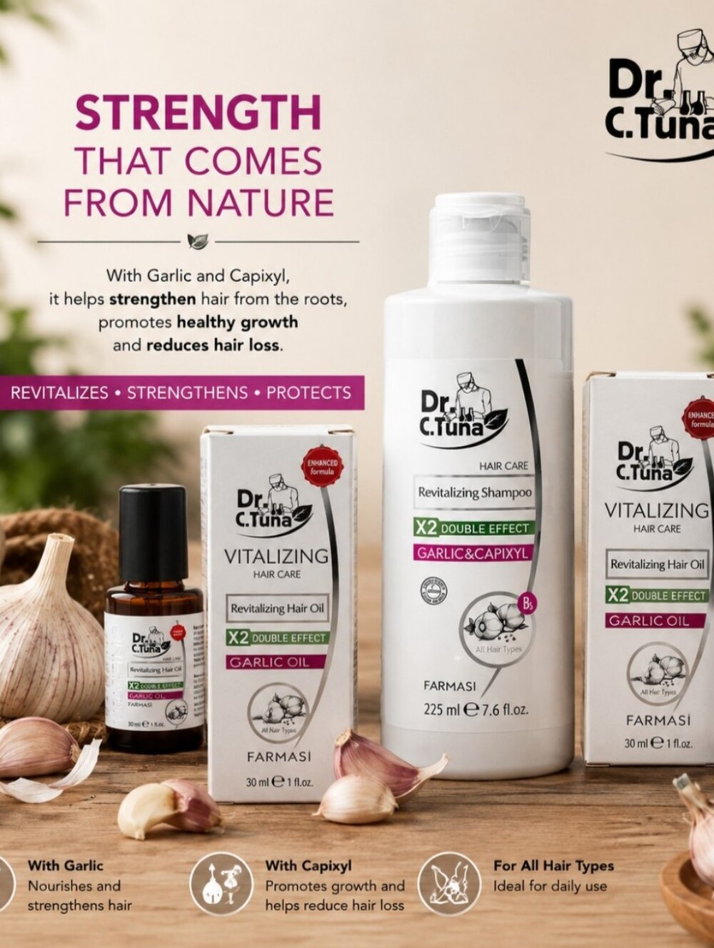 Farmasi Dr. C. Tuna Garlic & Capixyl Revitalizing Shampoo - White
